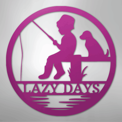 Custom Metal Wall Art - Personalized Fishing With Dog Sign Purple