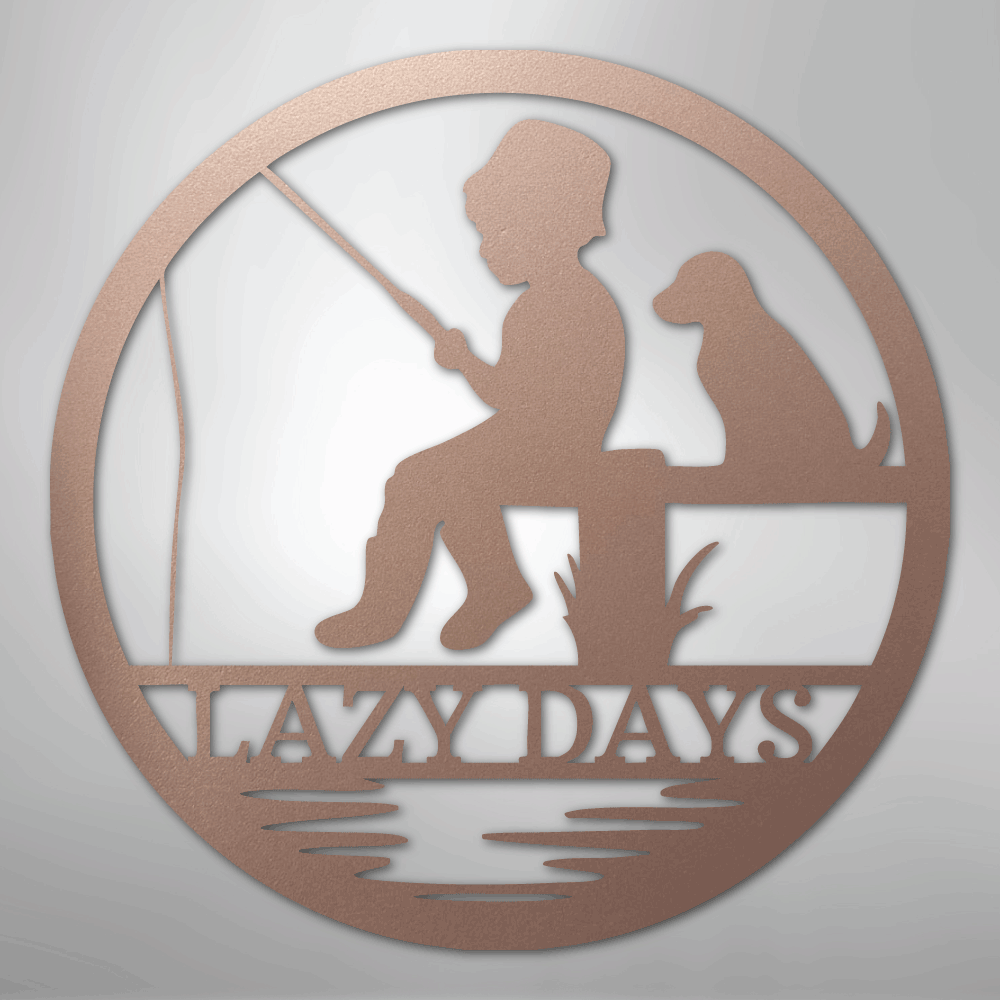 Custom Metal Wall Art - Personalized Fishing With Dog Sign Rose