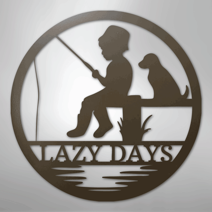Custom Metal Wall Art - Personalized Fishing With Dog Sign Stone