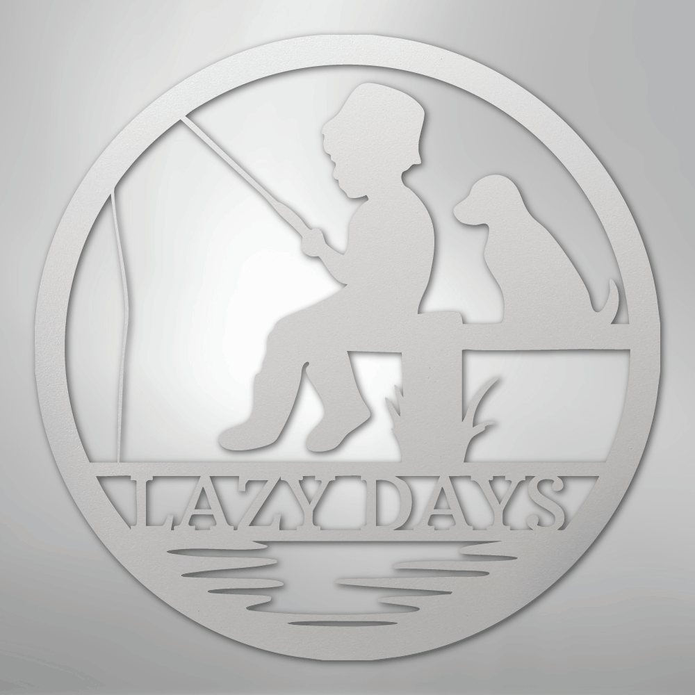 Custom Metal Wall Art - Personalized Fishing With Dog Sign White