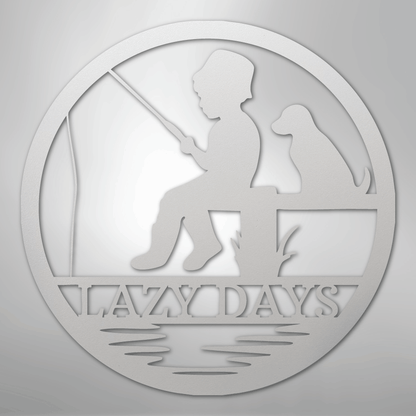 Custom Metal Wall Art - Personalized Fishing With Dog Sign White