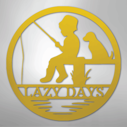 Custom Metal Wall Art - Personalized Fishing With Dog Sign Yellow