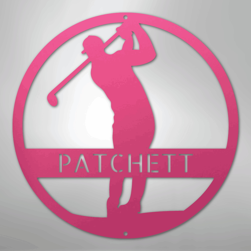 Custom Metal Wall Art - Personalized Golf Course Name Sign Pink
