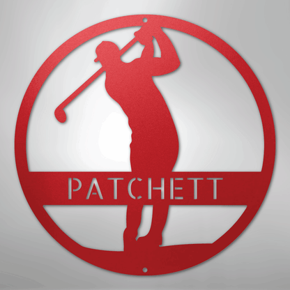 Custom Metal Wall Art - Personalized Golf Course Name Sign Red