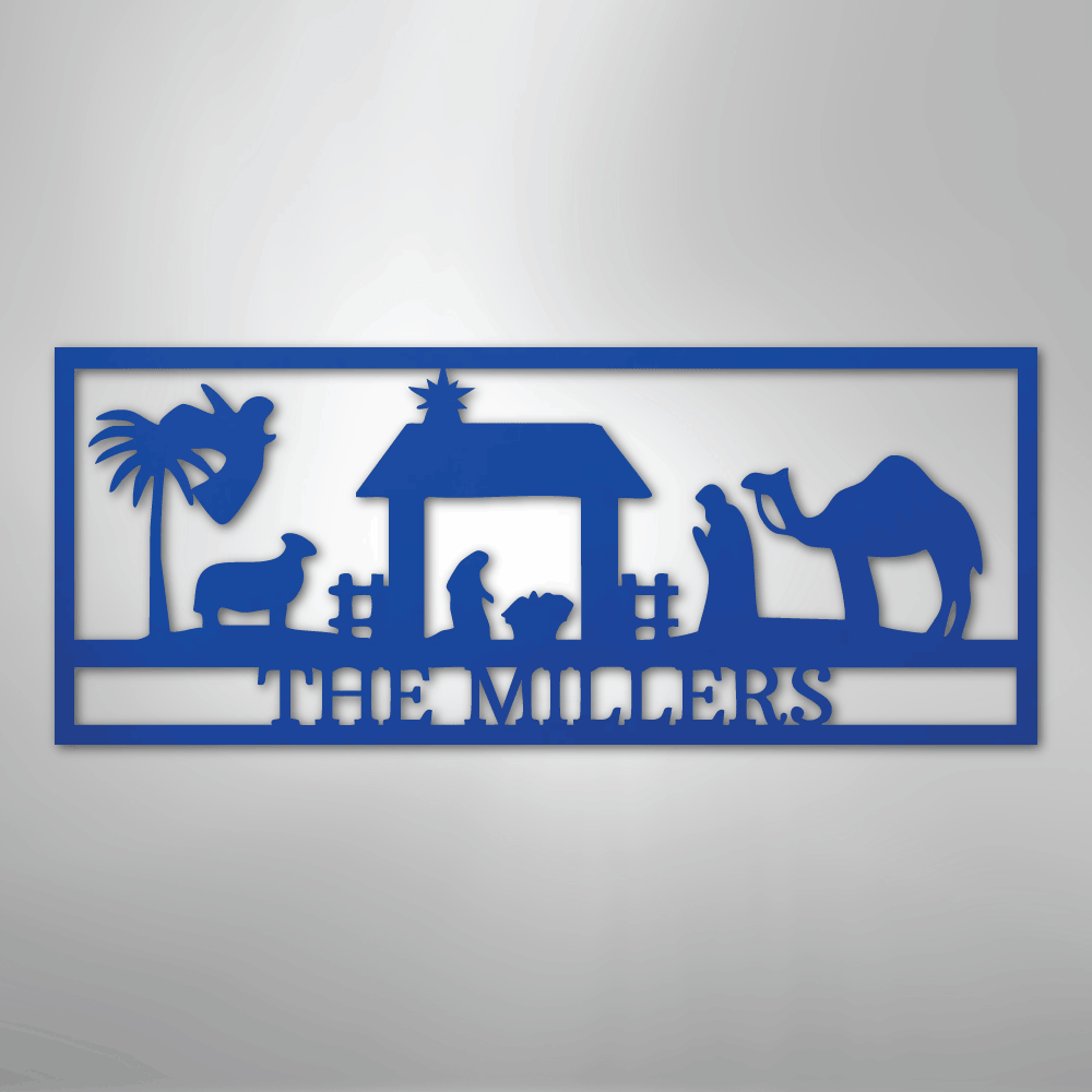 Custom Metal Wall Art - Personalized Nativity Sign Blue