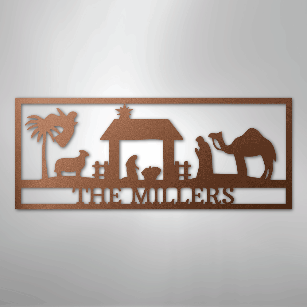 Custom Metal Wall Art - Personalized Nativity Sign Copper