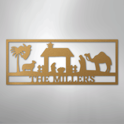 Custom Metal Wall Art - Personalized Nativity Sign Gold