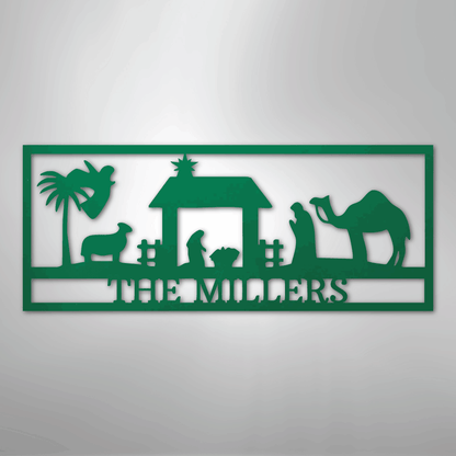 Custom Metal Wall Art - Personalized Nativity Sign Green
