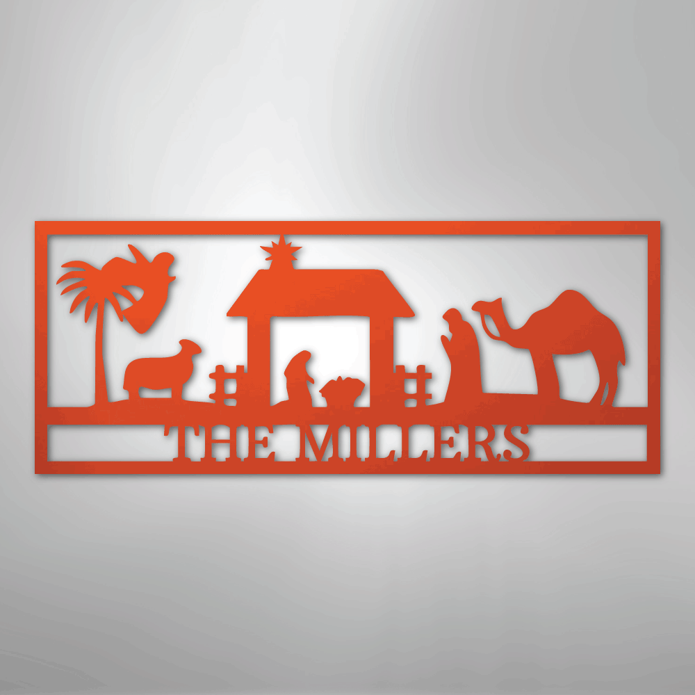Custom Metal Wall Art - Personalized Nativity Sign Orange