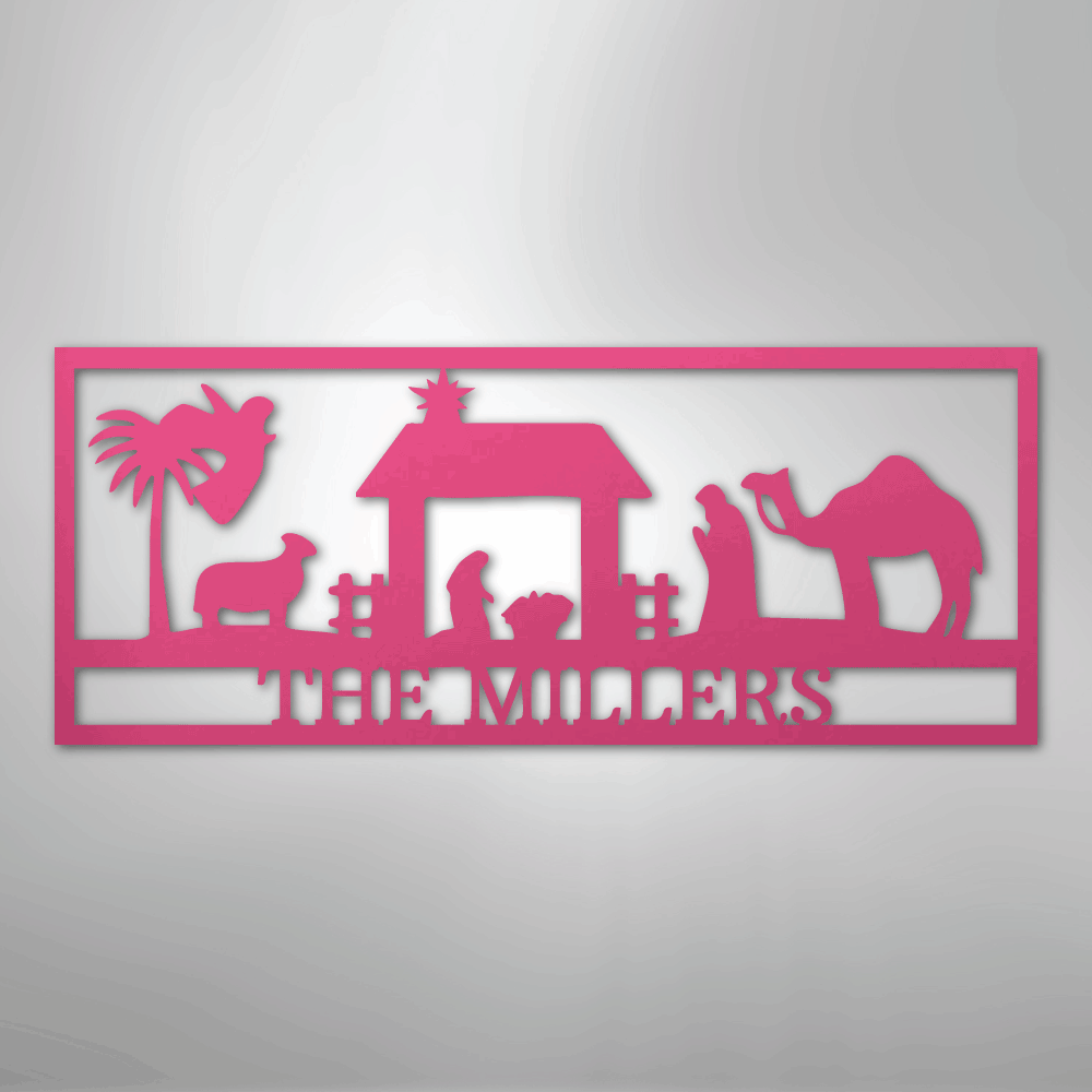 Custom Metal Wall Art - Personalized Nativity Sign Pink
