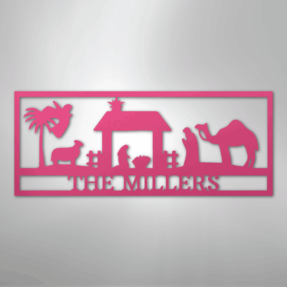 Custom Metal Wall Art - Personalized Nativity Sign Pink