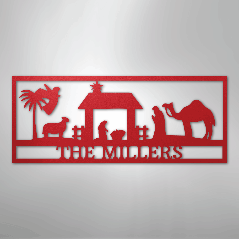 Custom Metal Wall Art - Personalized Nativity Sign Red