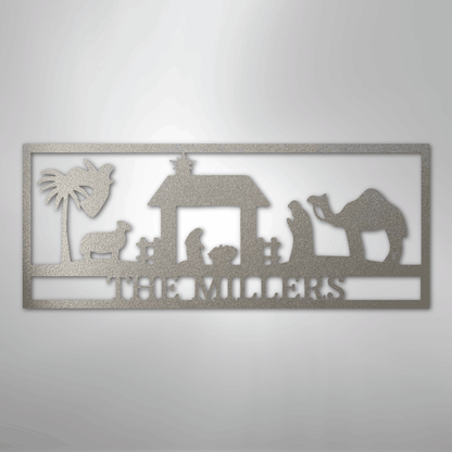 Custom Metal Wall Art - Personalized Nativity Sign Silver