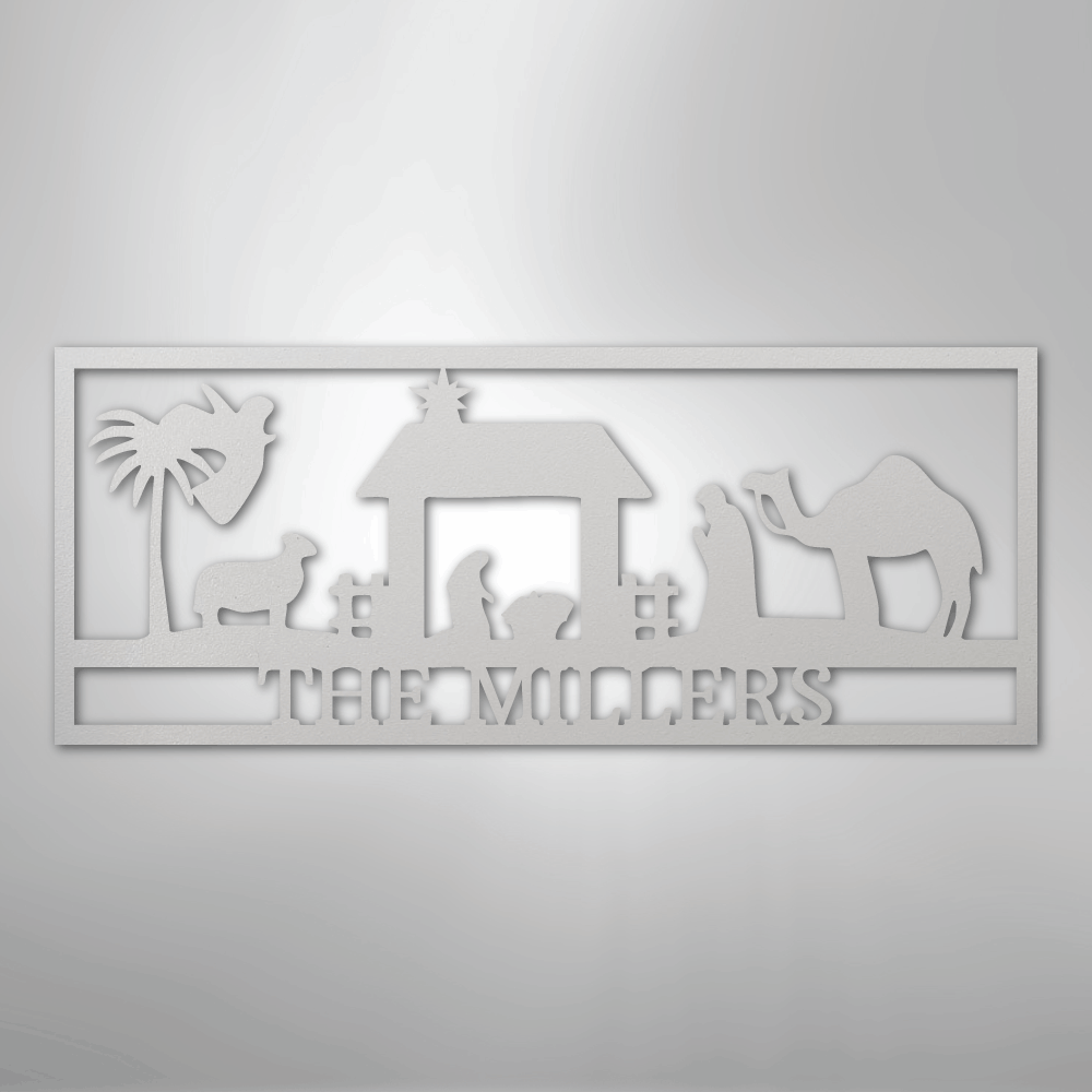 Custom Metal Wall Art - Personalized Nativity Sign White