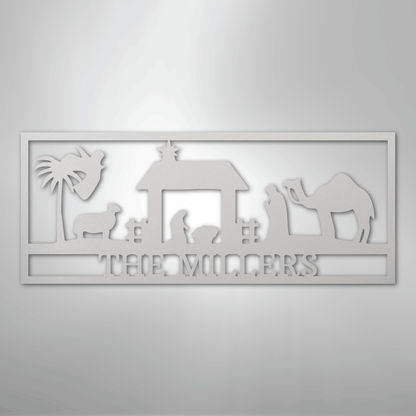 Custom Metal Wall Art - Personalized Nativity Sign White