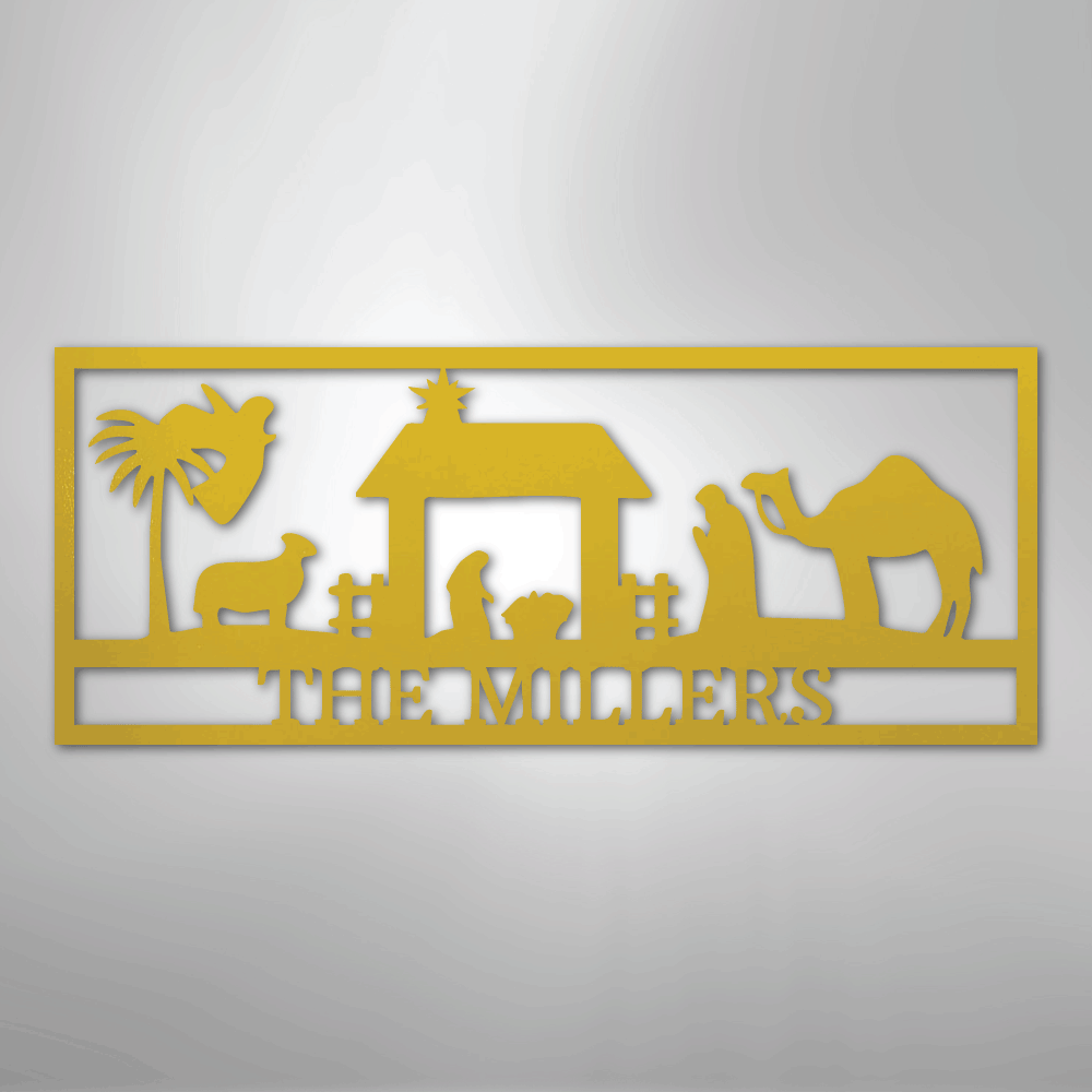 Custom Metal Wall Art - Personalized Nativity Sign Yellow