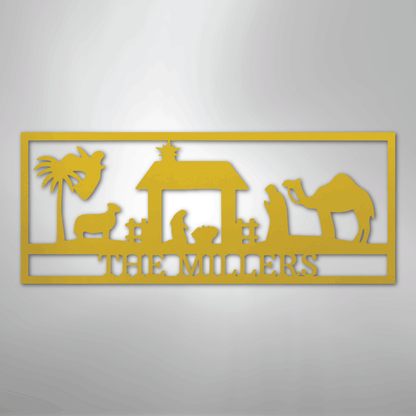Custom Metal Wall Art - Personalized Nativity Sign Yellow