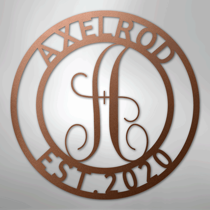 Custom Metal Wall Art - Personalized Split Letter Monogram Sign Copper