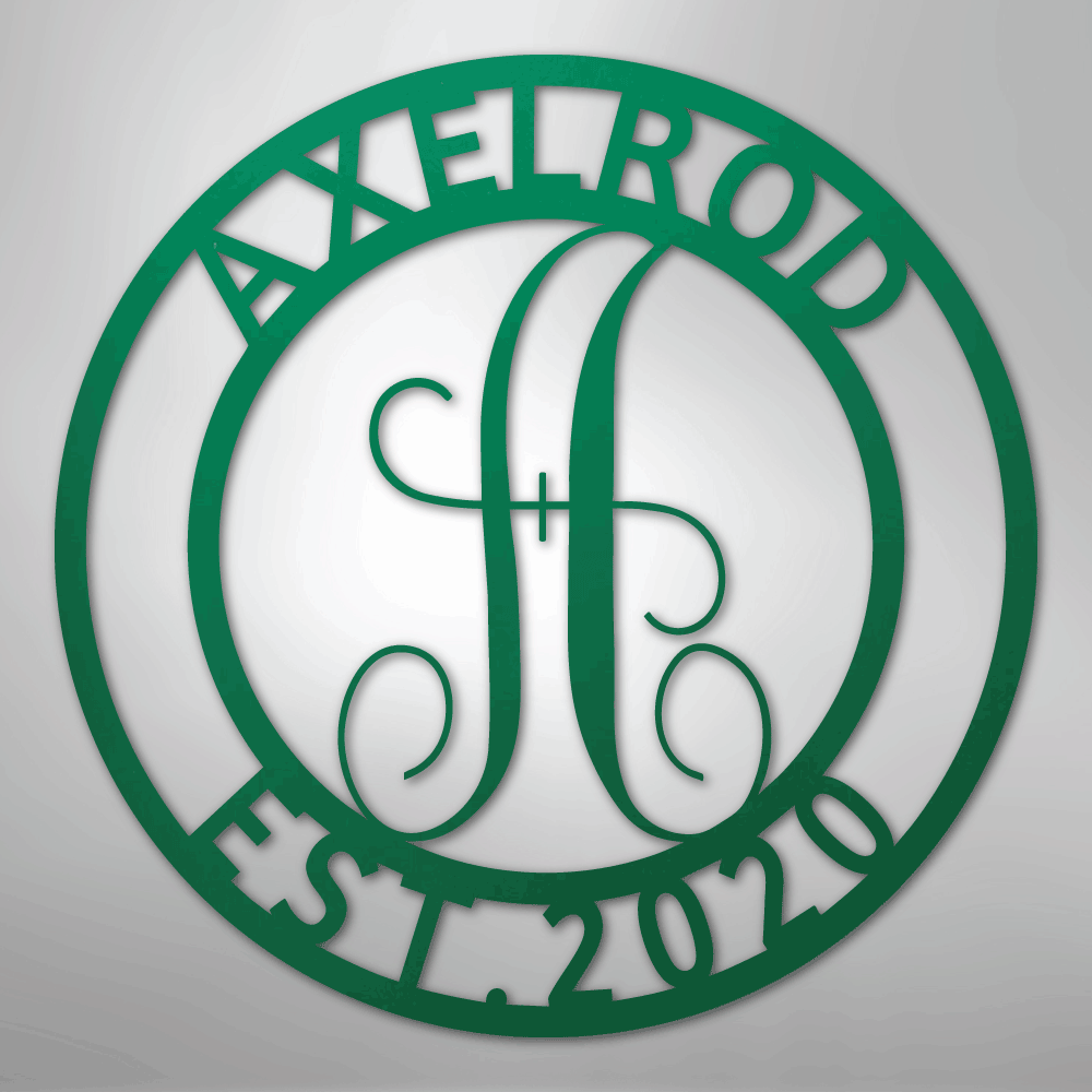 Custom Metal Wall Art - Personalized Split Letter Monogram Sign Green