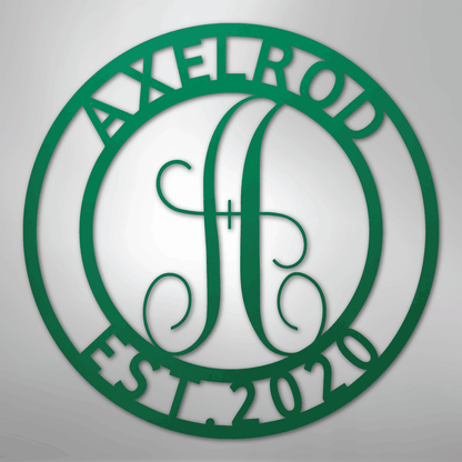 Custom Metal Wall Art - Personalized Split Letter Monogram Sign Green