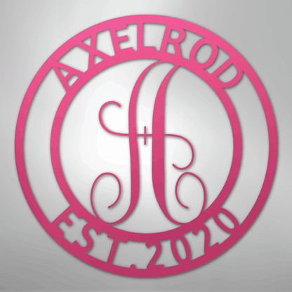 Custom Metal Wall Art - Personalized Split Letter Monogram Sign Pink