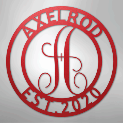 Custom Metal Wall Art - Personalized Split Letter Monogram Sign Red