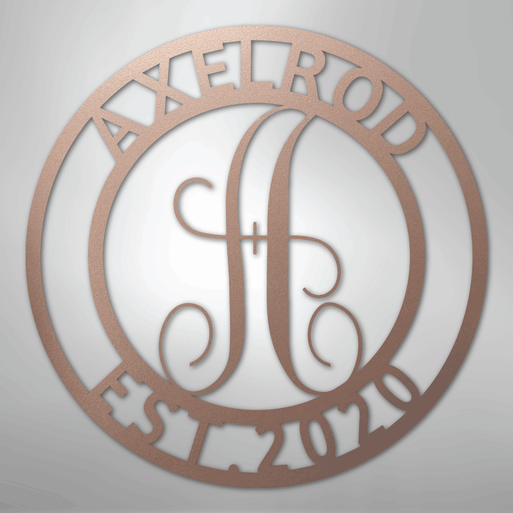 Custom Metal Wall Art - Personalized Split Letter Monogram Sign Rose