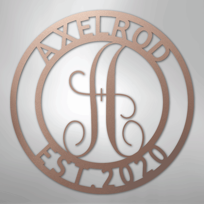Custom Metal Wall Art - Personalized Split Letter Monogram Sign Rose