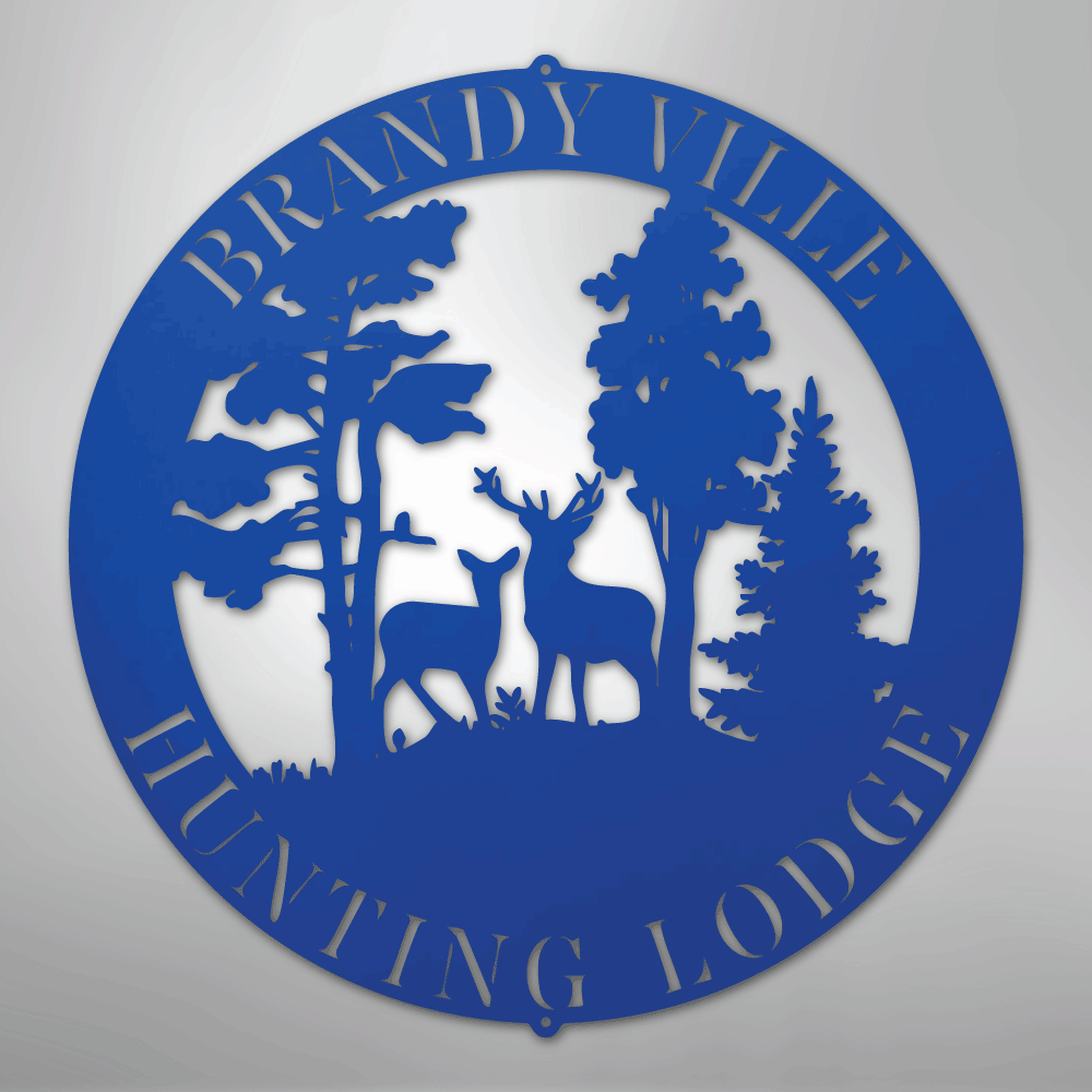 Custom Metal Wall Art - Personalized Deer Forest Monogram Sign Blue