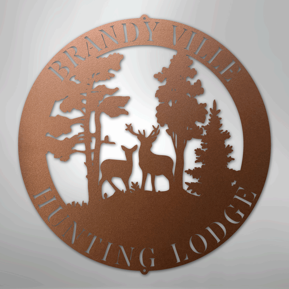 Custom Metal Wall Art - Personalized Deer Forest Monogram Sign Copper