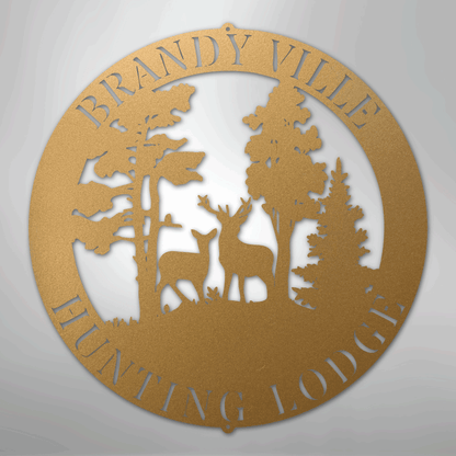 Custom Metal Wall Art - Personalized Deer Forest Monogram Sign Gold