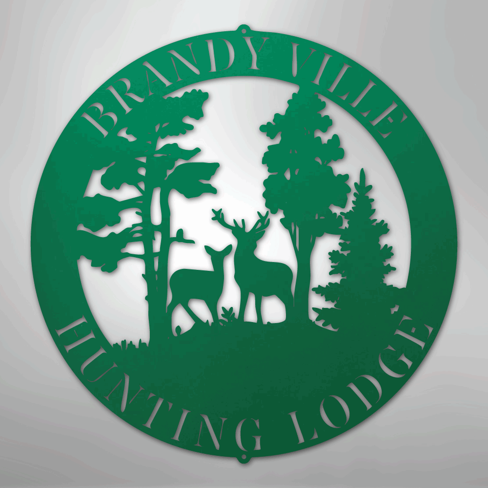 Custom Metal Wall Art - Personalized Deer Forest Monogram Sign Green