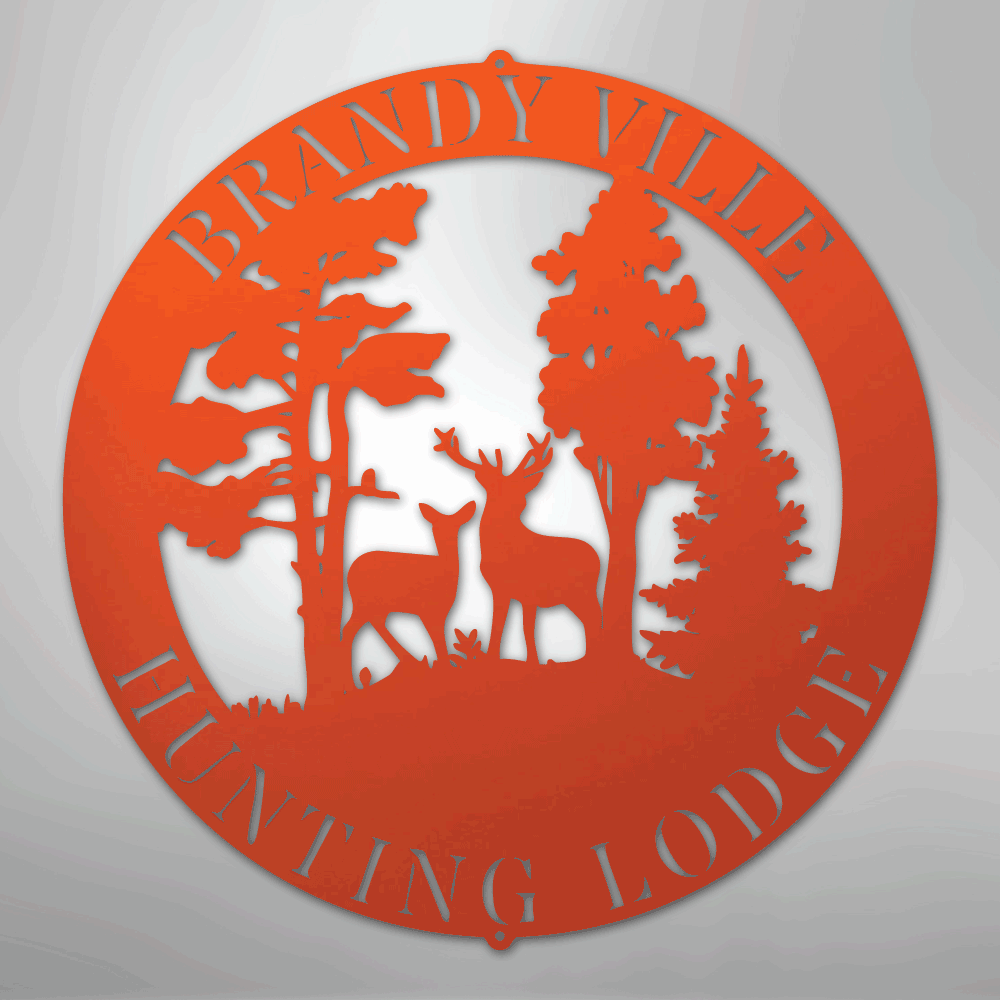 Custom Metal Wall Art - Personalized Deer Forest Monogram Sign Orange