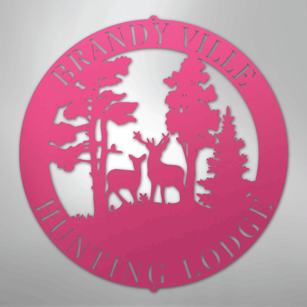 Custom Metal Wall Art - Personalized Deer Forest Monogram Sign Pink