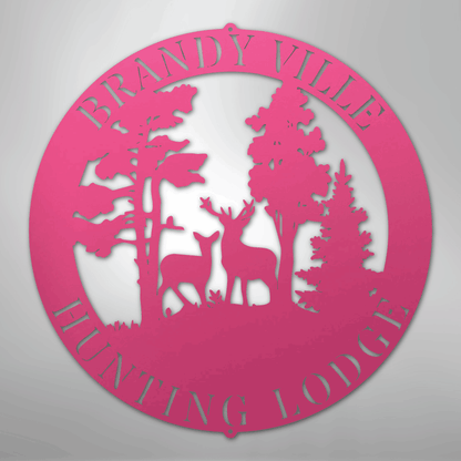 Custom Metal Wall Art - Personalized Deer Forest Monogram Sign Pink