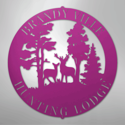Custom Metal Wall Art - Personalized Deer Forest Monogram Sign Purple