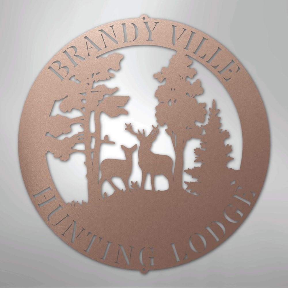 Custom Metal Wall Art - Personalized Deer Forest Monogram Sign Rose