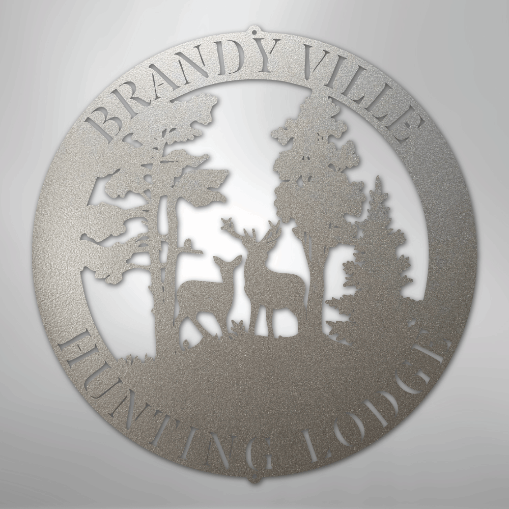 Custom Metal Wall Art - Personalized Deer Forest Monogram Sign Silver