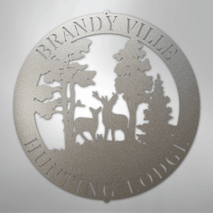 Custom Metal Wall Art - Personalized Deer Forest Monogram Sign Silver