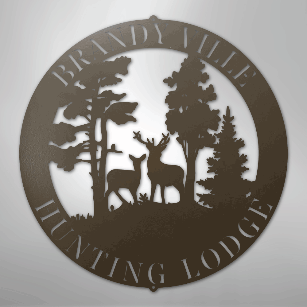 Custom Metal Wall Art - Personalized Deer Forest Monogram Sign Stone