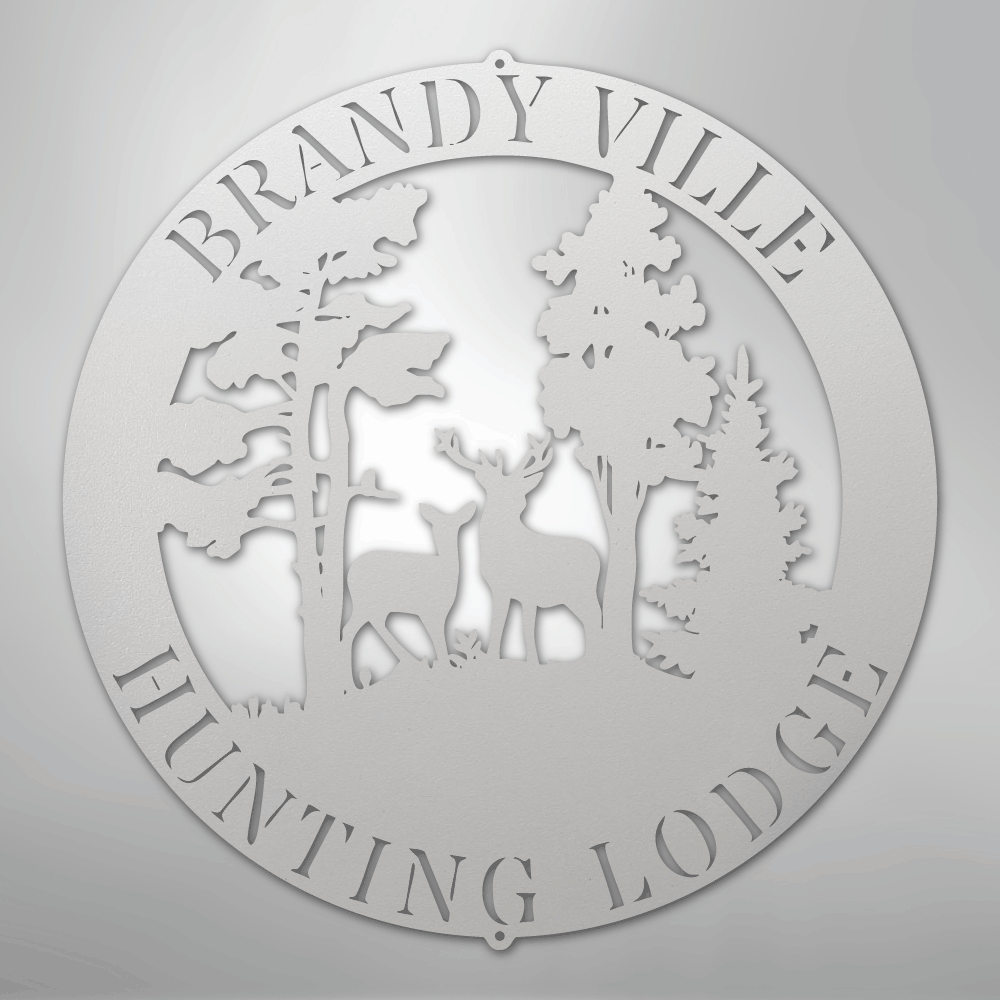 Custom Metal Wall Art - Personalized Deer Forest Monogram Sign White