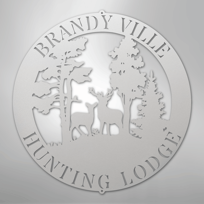 Custom Metal Wall Art - Personalized Deer Forest Monogram Sign White