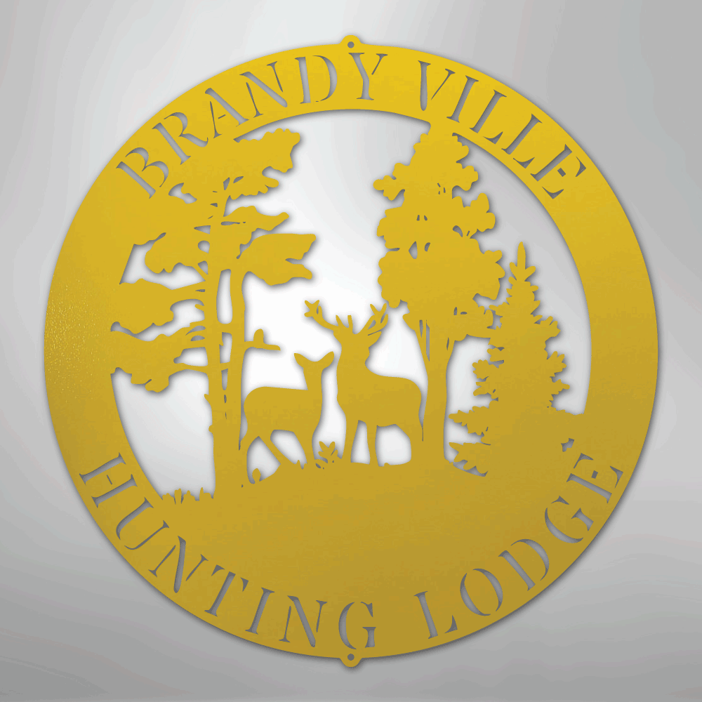 Custom Metal Wall Art - Personalized Deer Forest Monogram Sign Yellow