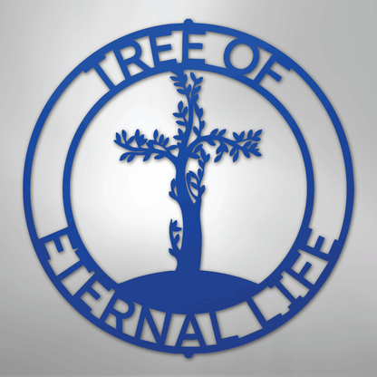 Custom Metal Wall Art - Personalized Christian Tree Sign Blue