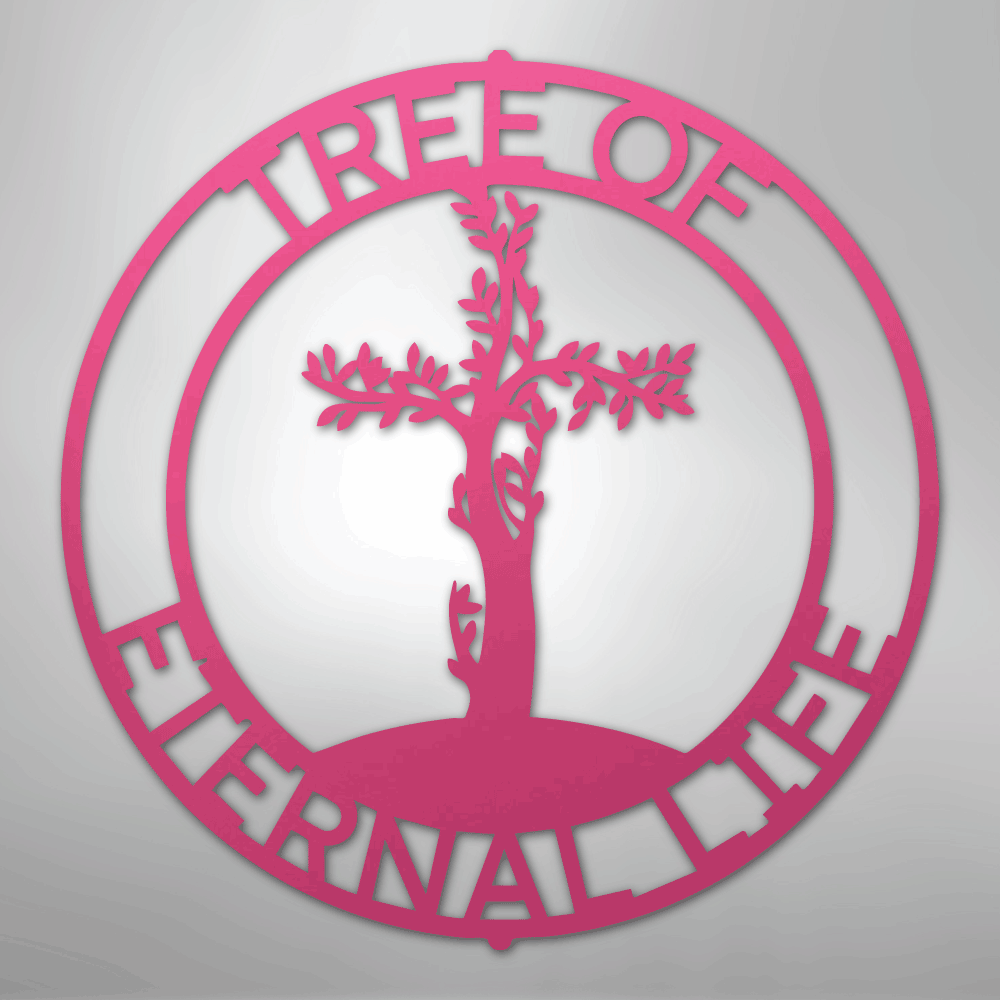 Custom Metal Wall Art - Personalized Christian Tree Sign Pink