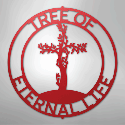 Custom Metal Wall Art - Personalized Christian Tree Sign Red