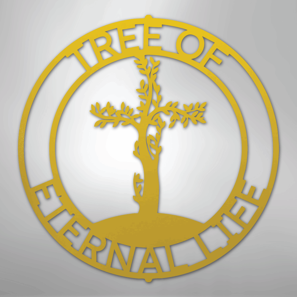 Custom Metal Wall Art - Personalized Christian Tree Sign Yellow