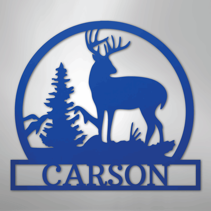 Custom Metal Wall Art - Personalized Deer Sign Blue