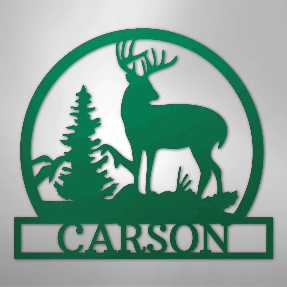 Custom Metal Wall Art - Personalized Deer Sign Green