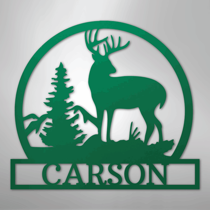 Custom Metal Wall Art - Personalized Deer Sign Green